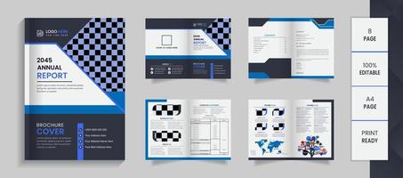 design de brochura de relatório anual corporativo de 8 páginas em maquete branca vetor