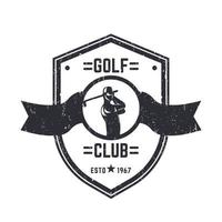 logotipo vintage do clube de golfe, emblema com balanço do jogador de golfe, isolado sobre o branco, textura removível, ilustração vetorial vetor