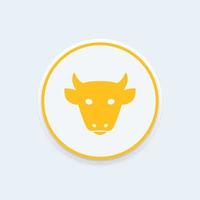 ícone de gado, pictograma de fazenda de gado, vista frontal de cabeça de vaca, ícone redondo de fazenda de gado, sinal, ilustração vetorial vetor