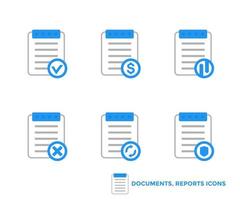 documentos, relatórios, ícones em branco vetor