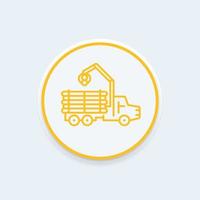ícone de linha de despachante, caminhão, veículo florestal, logger, ícone de caminhão de log, ilustração vetorial vetor