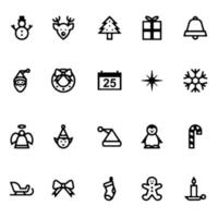 natal - conjunto de ícones de vetor de linha. pixel perfeito. conjunto contém ícones como papai noel, natal, presente, rena, árvore de natal, floco de neve.