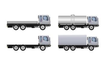 conjunto de vista lateral de caminhões. entrega de carga. design de cor sólida e plana. caminhão branco para transporte.vetor. vetor