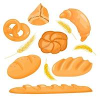 conjunto de produtos de panificação. pão, pão, baguete em estilo cartoon. ilustração vetorial vetor