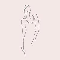 retrato de estilo minimalista de vetor. linha mulher posando de ilustração, modelo de moda. mão desenhada impressão feminina abstrata. usar para histórias de redes sociais, logotipos de beleza, ilustração de pôster, cartão vetor