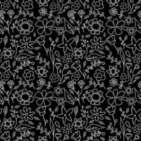 padrão preto sem costura com flores brancas. fundo floral. flores brancas isoladas em fundo preto vetor