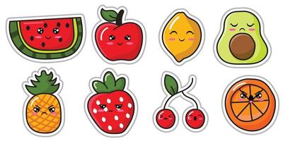 emoticon de fruta fresca kawaii fofa vetor