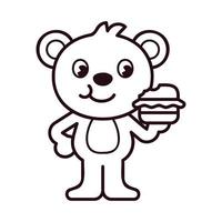 página para colorir de urso polar comendo hambúrguer vetor