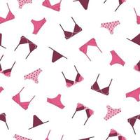 padrão sem emenda de lingerie em cores rosa sobre fundo branco. roupa interior feminina, fundo de lingerie. calcinhas, biquínis e sutiãs.
