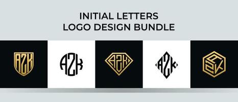 pacote de designs de logotipo azk com letras iniciais vetor