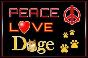 projeto de ícone de paz, amor e cães de símbolos de paz, coração e cão com estilo de cor vermelho e dourado. vetor