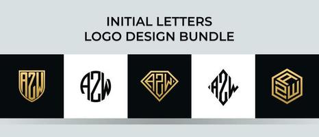 conjunto de letras iniciais azw logo designs vetor