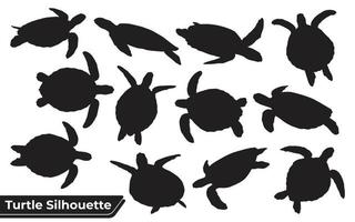 coleção de silhueta de tartarugas animais em diferentes poses vetor