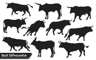 coleção de silhueta de touro em diferentes poses vetor