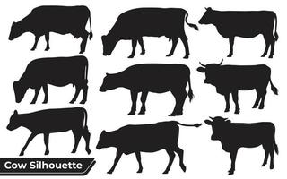 coleção de silhueta de vaca em diferentes poses vetor