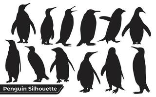 coleção de silhueta de pinguins em diferentes poses vetor