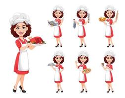 chef mulher, conjunto de sete poses vetor