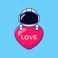astronauta fofo abraçando um balão do amor vetor