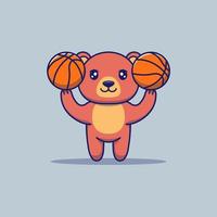 urso fofo jogando basquete sozinho vetor