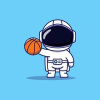 astronauta fofo jogando basquete vetor