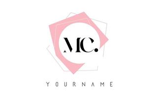 letras geométricas mc mc com design de logotipo de cor rosa pastel com círculo e formas retangulares. vetor