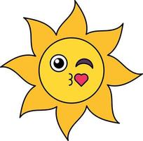 ilustração de contorno de emoticon de sol com beijo de ar vetor