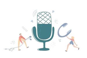 show de podcast, homem com fones de ouvido e microfone. transmissão de rádio pela internet, conceito de entretenimento multimídia