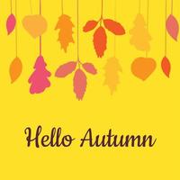 Olá, decoração de outono com folhas suspensas desenhadas à mão vetor