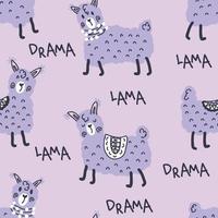 mão desenhada sem costura teste padrão com lamas e lama de drama de texto. vetor