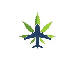 folha de cannabis com transporte de avião vetor