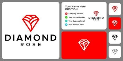 diamante e design de logotipo de flor rosa com modelo de cartão. vetor