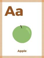 cartão do alfabeto com letra a para crianças. aprender vocabulário em inglês. ilustração vetorial vetor