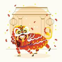pequena dançarina de leão chinês vetor