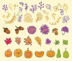 elementos desenhados à mão. conjunto de outono. ilustração vetorial vetor