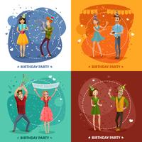 Composição quadrada de 4 ícones de festa de aniversário vetor