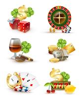 Casino Símbolos Atributos 6 Icons Set vetor