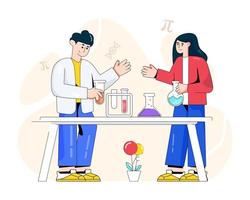 laboratório de química e experimento vetor