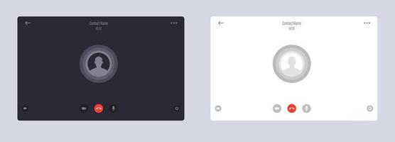 modelo de interface de videochamada online com ícone de usuário no modo escuro e claro. chat de webinar de negócios online. maquete de tela de videochamada para conferência de aprendizagem. vetor