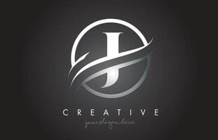 design de logotipo da letra j com círculo de aço swoosh fronteira e design de ícone criativo. vetor