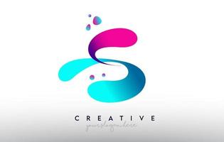 logotipo do projeto da carta s. cores de letras de chiclete de arco-íris com pontos e formas criativas coloridas fluidas vetor