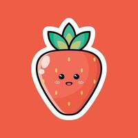 personagem de desenho animado de fruta bonito com expressão de sorriso feliz. design plano vetorial perfeito para ícones de endosso promocional, mascotes ou adesivos. ilustração de rosto de fruta morango. vetor