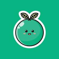 personagem de desenho animado de fruta bonito com expressão de sorriso feliz. design plano vetorial perfeito para ícones de endosso promocional, mascotes ou adesivos. ilustração de rosto de frutas cítricas verdes. vetor