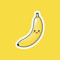 personagem de desenho animado de fruta bonito com expressão de sorriso feliz. design plano vetorial perfeito para ícones de endosso promocional, mascotes ou adesivos. ilustração de rosto de banana madura. vetor