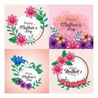 flores com folhas cartões de feliz dia das mães desenho vetorial vetor