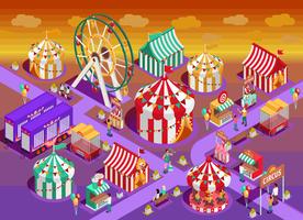 Parque de diversões atrações de circo isométrica ilustração vetor