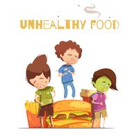 Junk Food Efeitos nocivos Cartoon Poster vetor