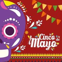 crânio mexicano de cinco de mayo desenho vetorial vetor