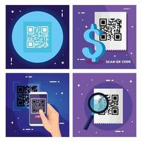 definir pôster do código de varredura qr e ícones vetor