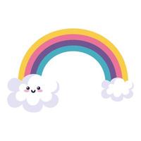 arco-íris fofo com nuvens no estilo kawaii vetor