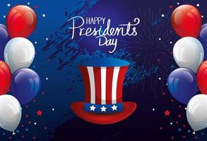 feliz dia do presidente com cartola e balões de hélio vetor